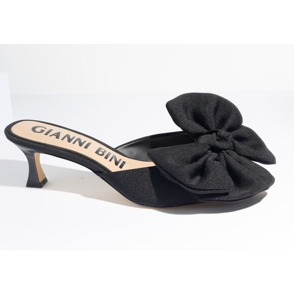 GIANNI BINI Black Bow Kitten Heel Mules Size 9M - Picture 6 of 10